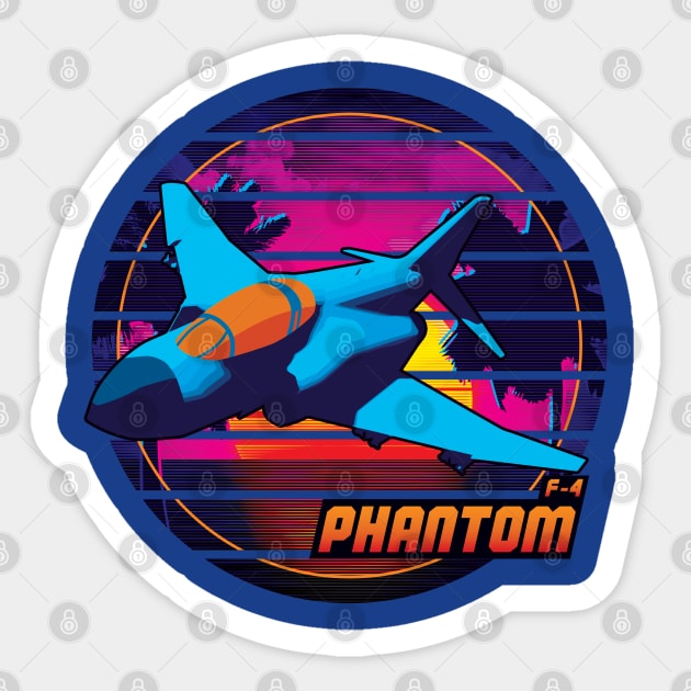 Neon Retro F-4 Phantom Sticker by patrickkingart